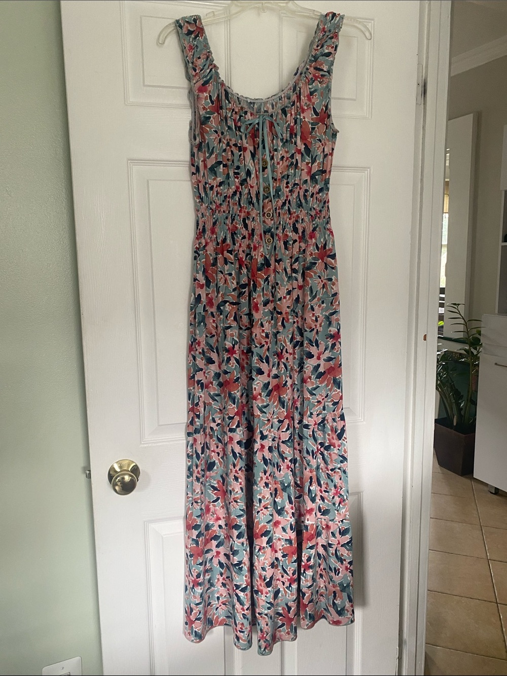 Sleeveless Floral Maxi Dress in Pink & Blue